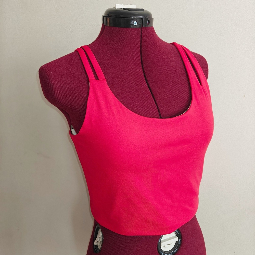 MPG Sport Bra Tank Hot Pink Built In Bra Tank Top Asymmetrical Cutout Crop Large